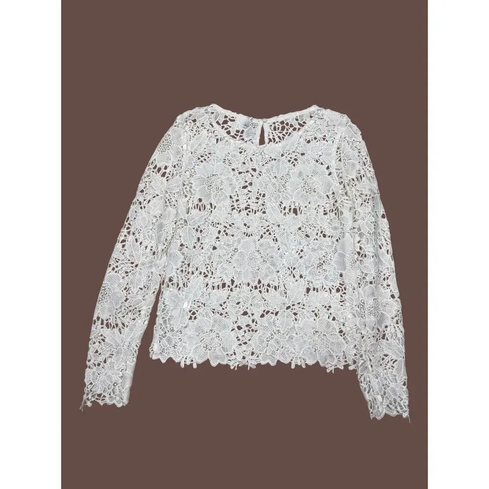 Divided H&M White Floral Lace Eyelet Blouse Size 8